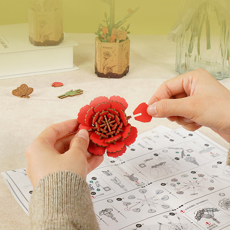 Red Carnation- 3D Wooden Puzzle