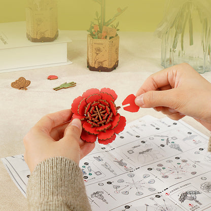 Red Carnation- 3D Wooden Puzzle