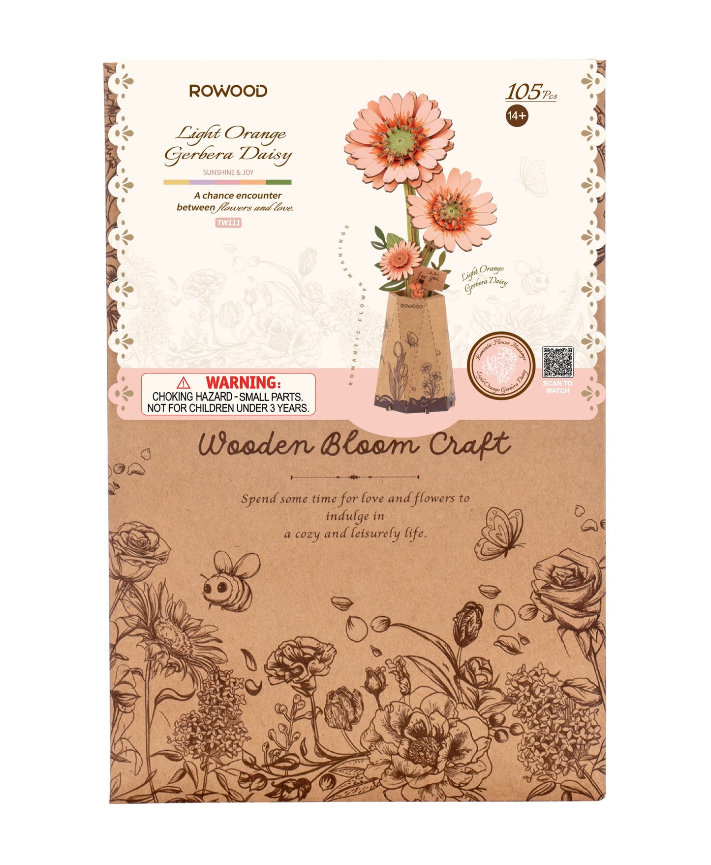 Light Orange Gerbera Daisy - 3D Wooden Puzzle