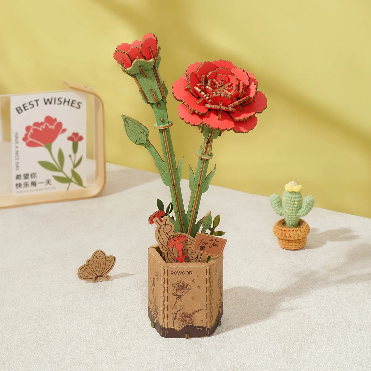 Red Carnation- 3D Wooden Puzzle