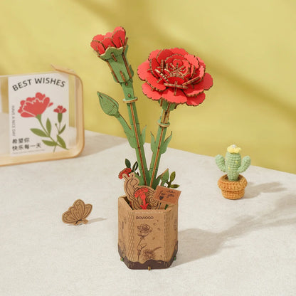 Red Carnation- 3D Wooden Puzzle